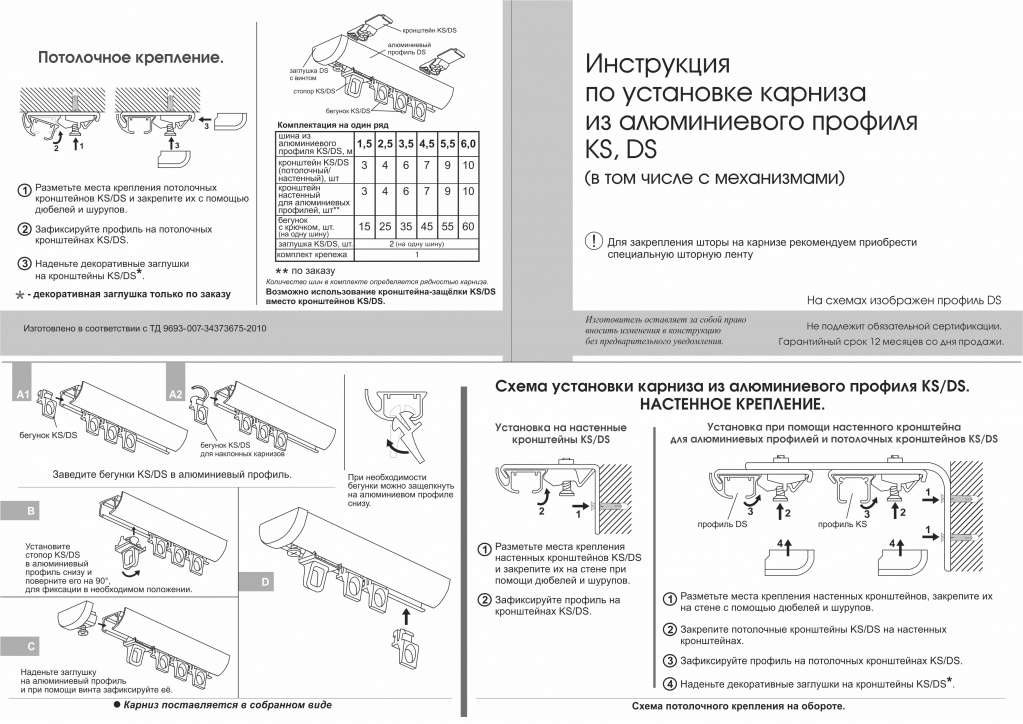 Карниз для штор потолочный ks